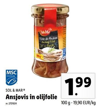 Promoties Ansjovis in olijfolie - Sol & Mar - Geldig van 19/04/2021 tot 24/04/2021 bij Lidl