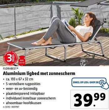 Promoties Aluminium ligbed met zonnescherm - Flora  Best - Geldig van 19/04/2021 tot 24/04/2021 bij Lidl