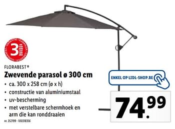 Promoties Zwevende parasol - Flora  Best - Geldig van 19/04/2021 tot 24/04/2021 bij Lidl