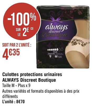 Promotions Culottes protections urinaires always discreet boutique - Always - Valide de 12/04/2021 à 25/04/2021 chez Géant Casino