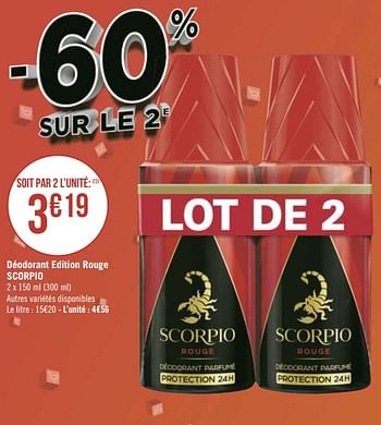 Promotions Déodorant edition rouge scorpio - Scorpio Rouge - Valide de 12/04/2021 à 25/04/2021 chez Géant Casino