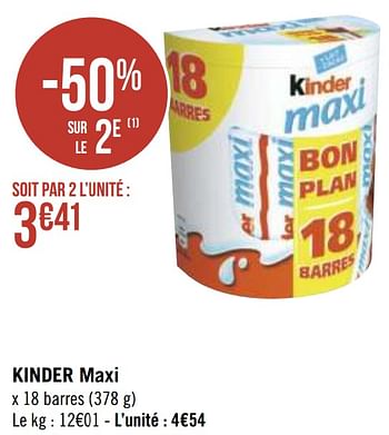Promotions Kinder maxi - Kinder - Valide de 12/04/2021 à 25/04/2021 chez Géant Casino