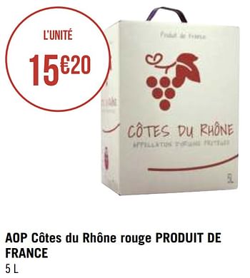 Promotions Aop côtes du rhône rouge produit de france - Vins rouges - Valide de 12/04/2021 à 25/04/2021 chez Géant Casino