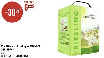 Promoties Vin allemand riesling alexander steinbach - Witte wijnen - Geldig van 12/04/2021 tot 25/04/2021 bij Géant Casino