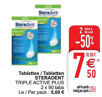 Promoties Tablettes - tabletten steradent triple active plus - Steradent - Geldig van 13/04/2021 tot 19/04/2021 bij Cora