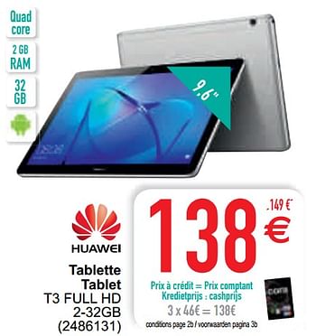 Promoties Huawei tablette tablet t3 full hd 2-32gb - Huawei - Geldig van 13/04/2021 tot 26/04/2021 bij Cora