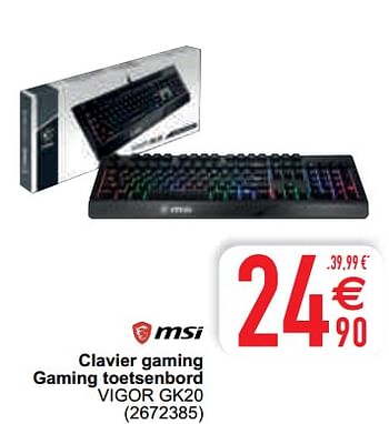 Promotions Msi clavier gaming gaming toetsenbord vigor gk20 - MSI - Valide de 13/04/2021 à 26/04/2021 chez Cora