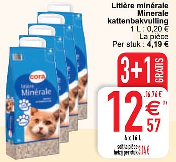 Promoties Litière minérale minerale kattenbakvulling - Huismerk - Cora - Geldig van 13/04/2021 tot 26/04/2021 bij Cora