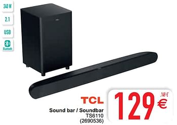 Promoties Tcl sound bar - soundbar ts6110 - TCL - Geldig van 13/04/2021 tot 26/04/2021 bij Cora