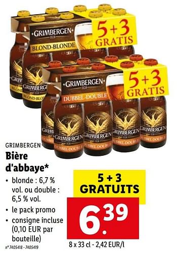 Promotions Bière d`abbaye - Grimbergen - Valide de 19/04/2021 à 24/04/2021 chez Lidl