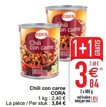 Promotions Chili con carne cora - Produit maison - Cora - Valide de 13/04/2021 à 19/04/2021 chez Cora