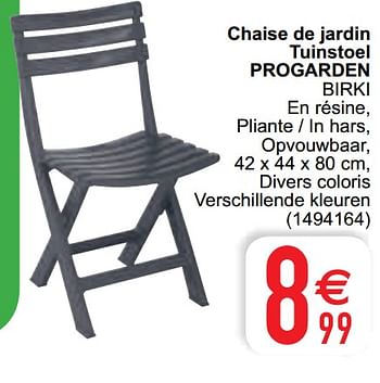Promoties Chaise de jardin tuinstoel progarden birki - Progarden - Geldig van 13/04/2021 tot 26/04/2021 bij Cora