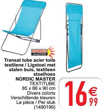 Promoties Transat tube acier toile textilene - ligstoel met stalen buis, textileen stoelhoes nordic master textitube - Nordic Master - Geldig van 13/04/2021 tot 26/04/2021 bij Cora