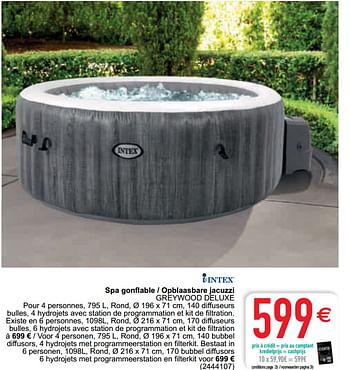 Promotions Spa gonflable - opblaasbare jacuzzi greywood deluxe - Intex - Valide de 13/04/2021 à 26/04/2021 chez Cora