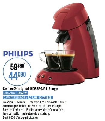 Promotions Philips senseo original hd6554-91 rouge - Philips - Valide de 12/04/2021 à 09/05/2021 chez Géant Casino