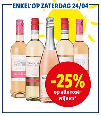 Promotions -25% op alle roséwijnen - Vins rosé - Valide de 19/04/2021 à 24/04/2021 chez Lidl