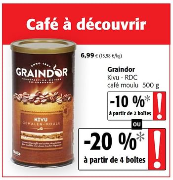 Promotions Graindor kivu - rdc café moulu - Graindor - Valide de 07/04/2021 à 20/04/2021 chez Colruyt