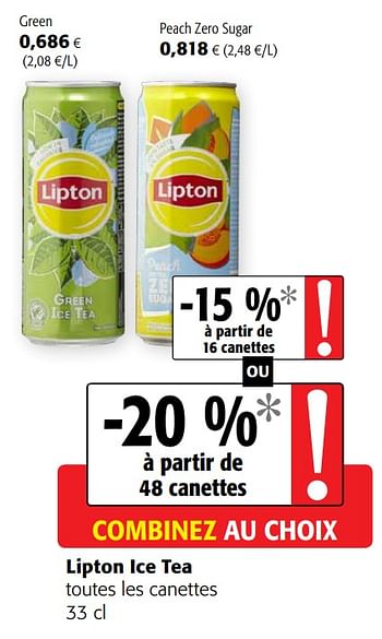 Promotions Lipton ice tea toutes les canettes - Lipton - Valide de 07/04/2021 à 20/04/2021 chez Colruyt