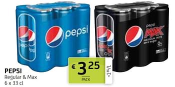 Promoties Pepsi regular + max - Pepsi - Geldig van 09/04/2021 tot 22/04/2021 bij BelBev