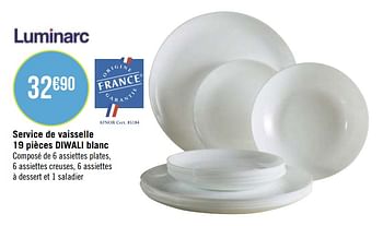 Promotions Service de vaisselle 19 pièces diwali blanc - Luminarc - Valide de 12/04/2021 à 09/05/2021 chez Géant Casino