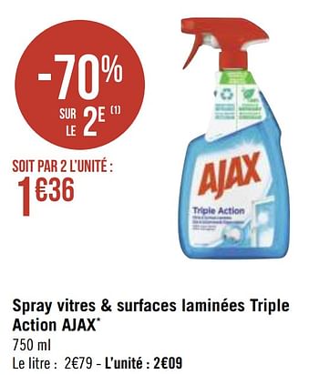 Promoties Spray vitres + surfaces laminées triple action ajax - Ajax - Geldig van 12/04/2021 tot 09/05/2021 bij Géant Casino