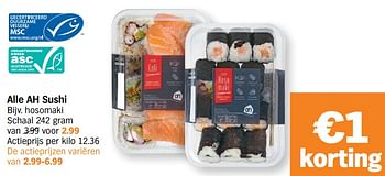 Promoties Ah sushi hosomaki - Huismerk - Albert Heijn - Geldig van 12/04/2021 tot 18/04/2021 bij Albert Heijn