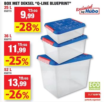 Promoties Box met deksel q-line blueprint - Sunware - Geldig van 14/04/2021 tot 25/04/2021 bij Hubo