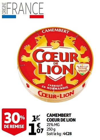 Promotions Camembert coeur de lion - Coeur de Lion - Valide de 14/04/2021 à 20/04/2021 chez Auchan Ronq