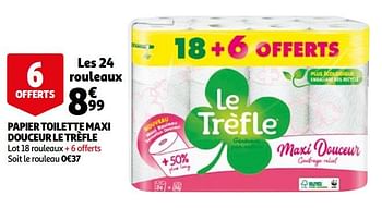 Promoties Papier toilette maxi douceur le trèfle - Le Trèfle - Geldig van 14/04/2021 tot 20/04/2021 bij Auchan