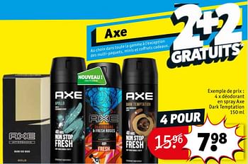 Promotions Déodorant en spray axe dark temptation - Axe - Valide de 13/04/2021 à 18/04/2021 chez Kruidvat