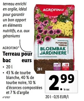 Promotions Terreau pour bacs à fleurs - Agrofino - Valide de 19/04/2021 à 24/04/2021 chez Lidl
