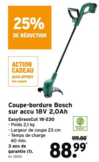 Promotions Coupe-bordure bosch sur accu 18v 2,0ah easygrasscut 18-230 - Bosch - Valide de 14/04/2021 à 27/04/2021 chez Gamma