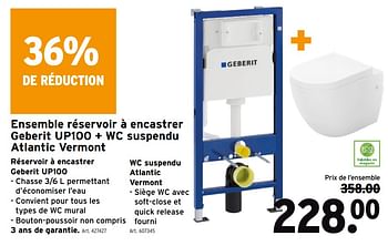 Promotions Ensemble réservoir à encastrer geberit up100 + wc suspendu atlantic vermont - Geberit - Valide de 14/04/2021 à 27/04/2021 chez Gamma