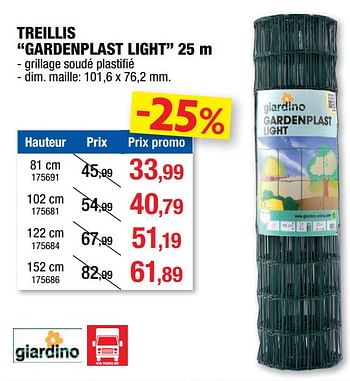 Promotions Treillis gardenplast light - Giardino - Valide de 14/04/2021 à 25/04/2021 chez Hubo