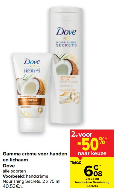 Promoties Handcrème nourishing secrets - Dove - Geldig van 14/04/2021 tot 26/04/2021 bij Carrefour