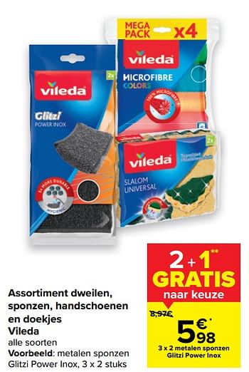 Promoties Metalen sponzen glitzi power inox - Vileda - Geldig van 14/04/2021 tot 26/04/2021 bij Carrefour