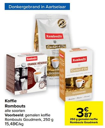 Promoties Gemalen koffie rombouts goudmerk - Rombouts - Geldig van 14/04/2021 tot 26/04/2021 bij Carrefour