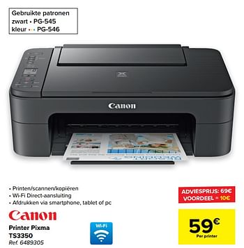 Promoties Canon printer pixma ts3350 - Canon - Geldig van 14/04/2021 tot 26/04/2021 bij Carrefour