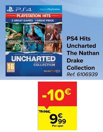 Promoties Ps4 hits uncharted the nathan drake collection - Naughty Dog - Geldig van 14/04/2021 tot 26/04/2021 bij Carrefour
