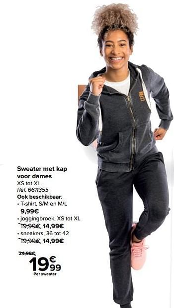 Promoties Sweater met kap voor dames - Huismerk - Carrefour  - Geldig van 14/04/2021 tot 26/04/2021 bij Carrefour