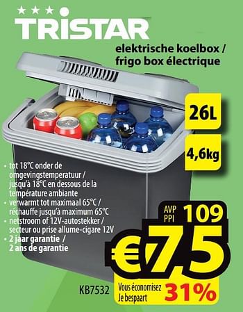 Promoties Tristar elektrische koelbox - frigo box électrique kb7532 - Tristar - Geldig van 21/04/2021 tot 28/04/2021 bij ElectroStock