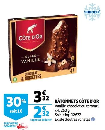 Promotions Bâtonnets côte d`or - Cote D'Or - Valide de 14/04/2021 à 20/04/2021 chez Auchan Ronq