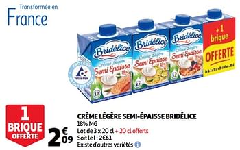 Promotions Crème légère semi-épaisse bridélice - Bridélice - Valide de 14/04/2021 à 20/04/2021 chez Auchan Ronq