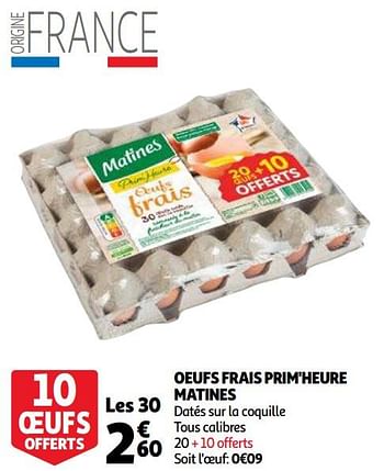 Promotions Oeufs frais prim`heure matines - Matines - Valide de 14/04/2021 à 20/04/2021 chez Auchan Ronq