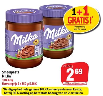 Promotions Smeerpasta milka - Milka - Valide de 14/04/2021 à 27/04/2021 chez Match
