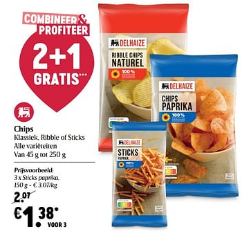Promoties Chips sticks paprika - Huismerk - Delhaize - Geldig van 15/04/2021 tot 21/04/2021 bij Delhaize