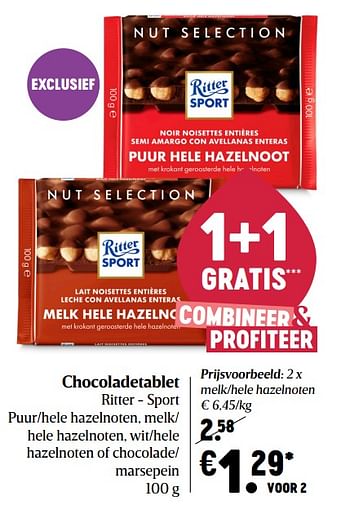 Promoties Chocoladetablet ritter - sport - Ritter Sport - Geldig van 15/04/2021 tot 21/04/2021 bij Delhaize