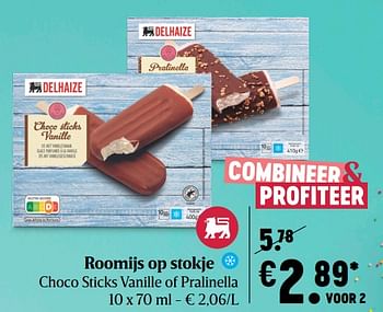 Promoties Roomijs op stokje choco sticks vanille of pralinella - Huismerk - Delhaize - Geldig van 15/04/2021 tot 21/04/2021 bij Delhaize
