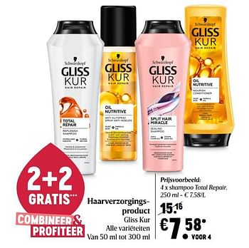Promoties Gliss kur shampoo total repair - Schwarzkopf - Geldig van 15/04/2021 tot 21/04/2021 bij Delhaize