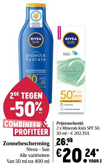 Promoties Nivea minerals kids spf 50 - Nivea - Geldig van 15/04/2021 tot 21/04/2021 bij Delhaize
